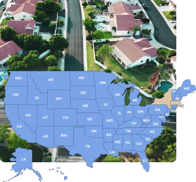 An image of a community with map of the USA stacked over.