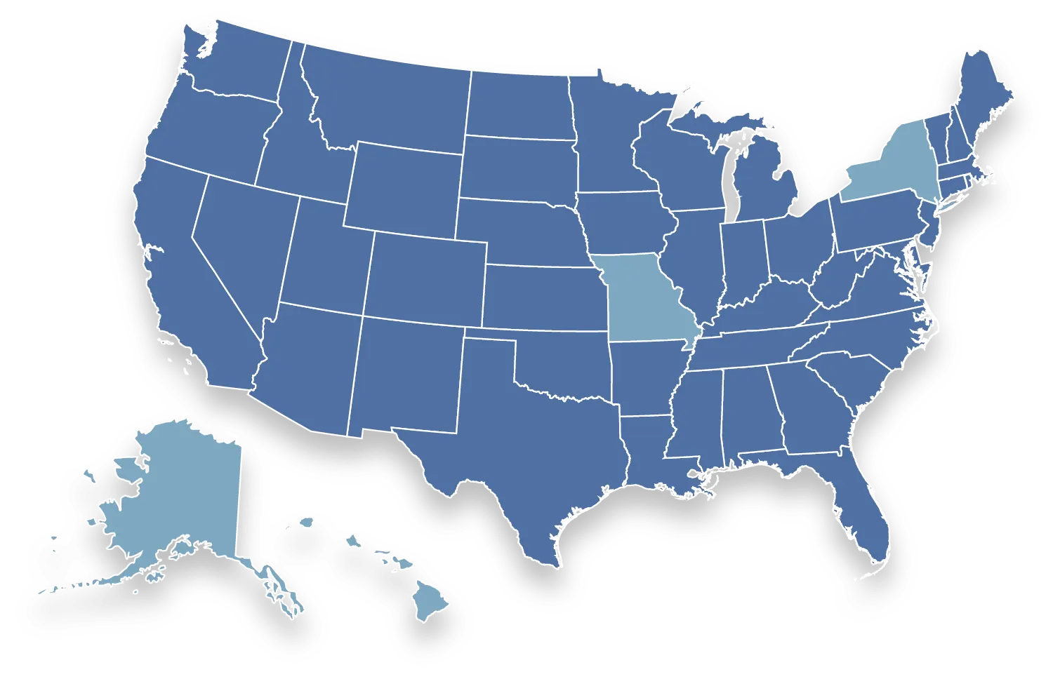 A map of the USA showing all the states being served by YourWayLoan.